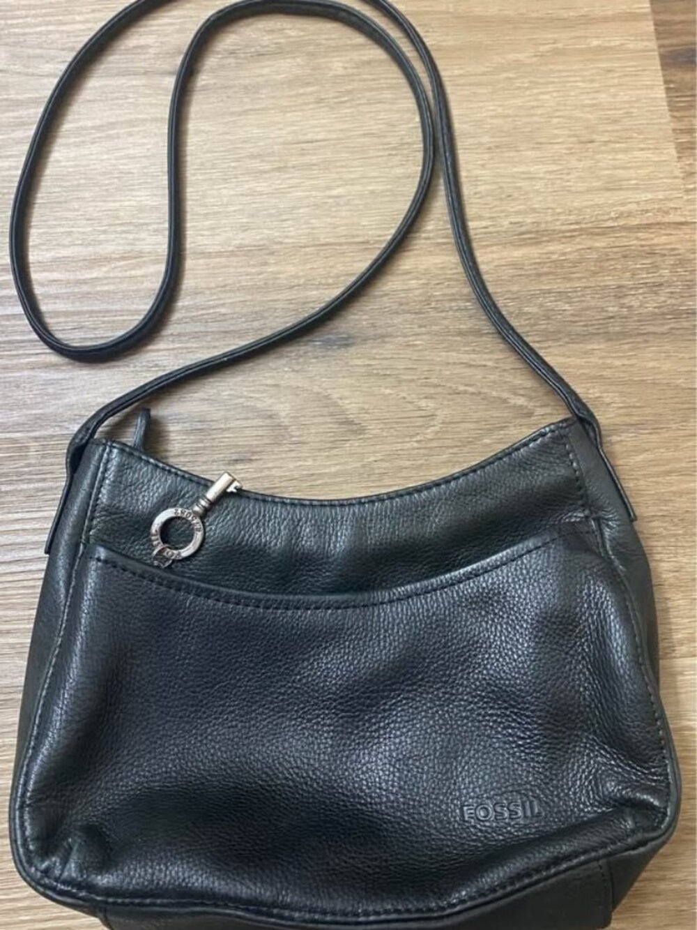 Vintage Fossil Black Pebbled Leather Small Crossbody Hobo Bag